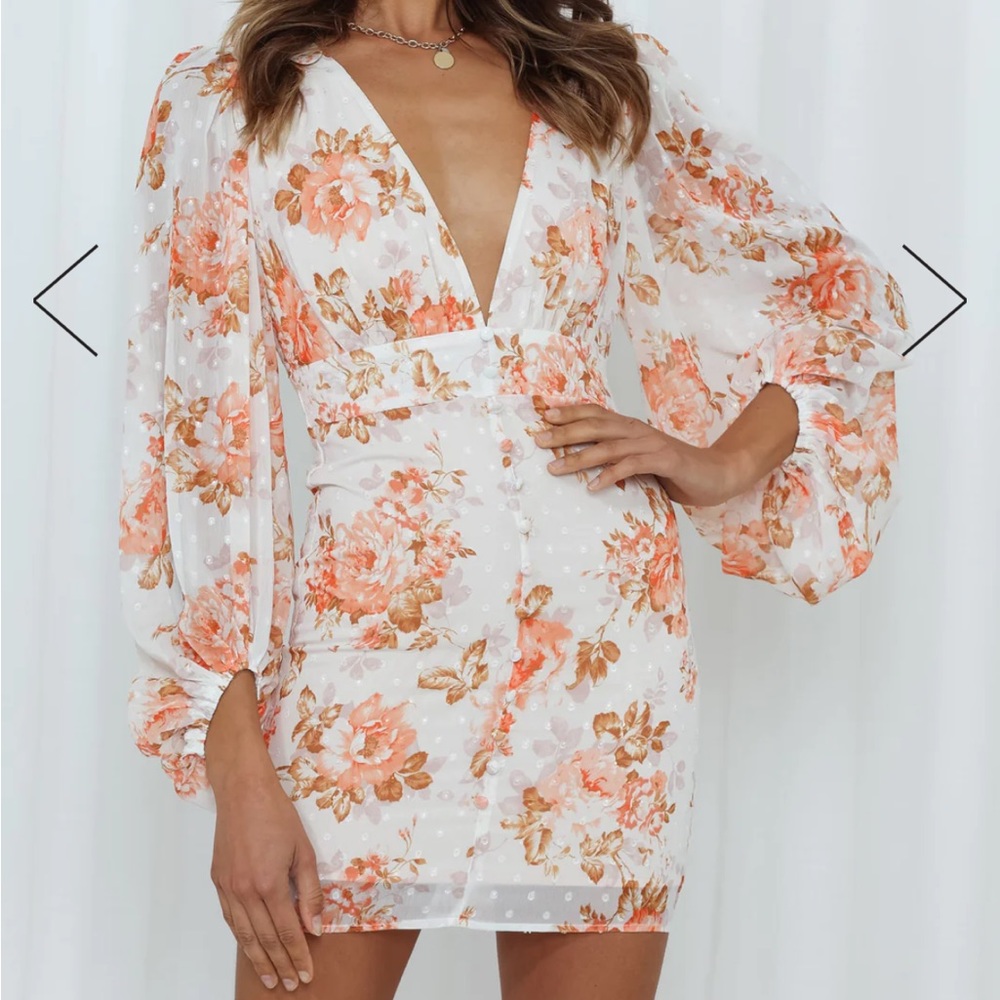 Hello Molly I Bloom For You Dress XS White Orange Mini Dress NWT
